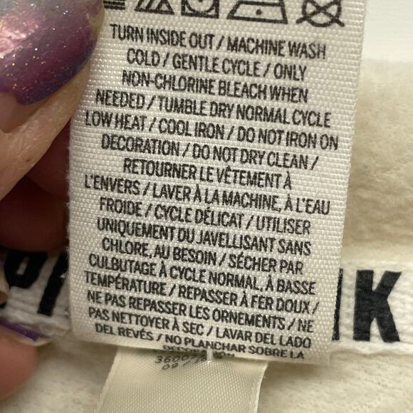 PINK Victoria’s Secret Oversized Cream Hoodie w/Gold Sequence Branding Size M - Picture 11 of 13